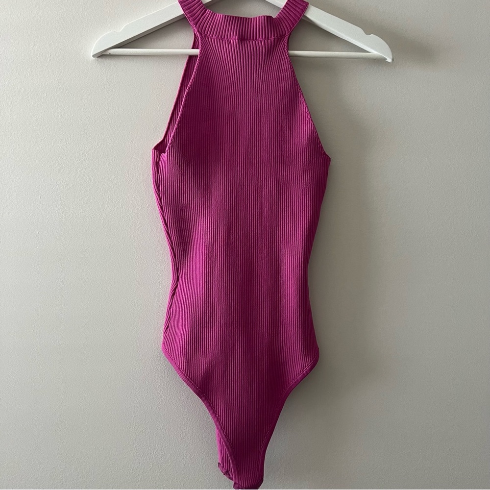 Ribbed Magenta Bodysuit